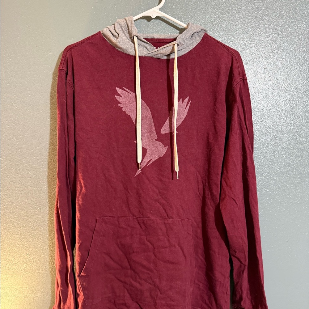 American Eagle Outfitters Burgundy Hoodie with Gray Accents